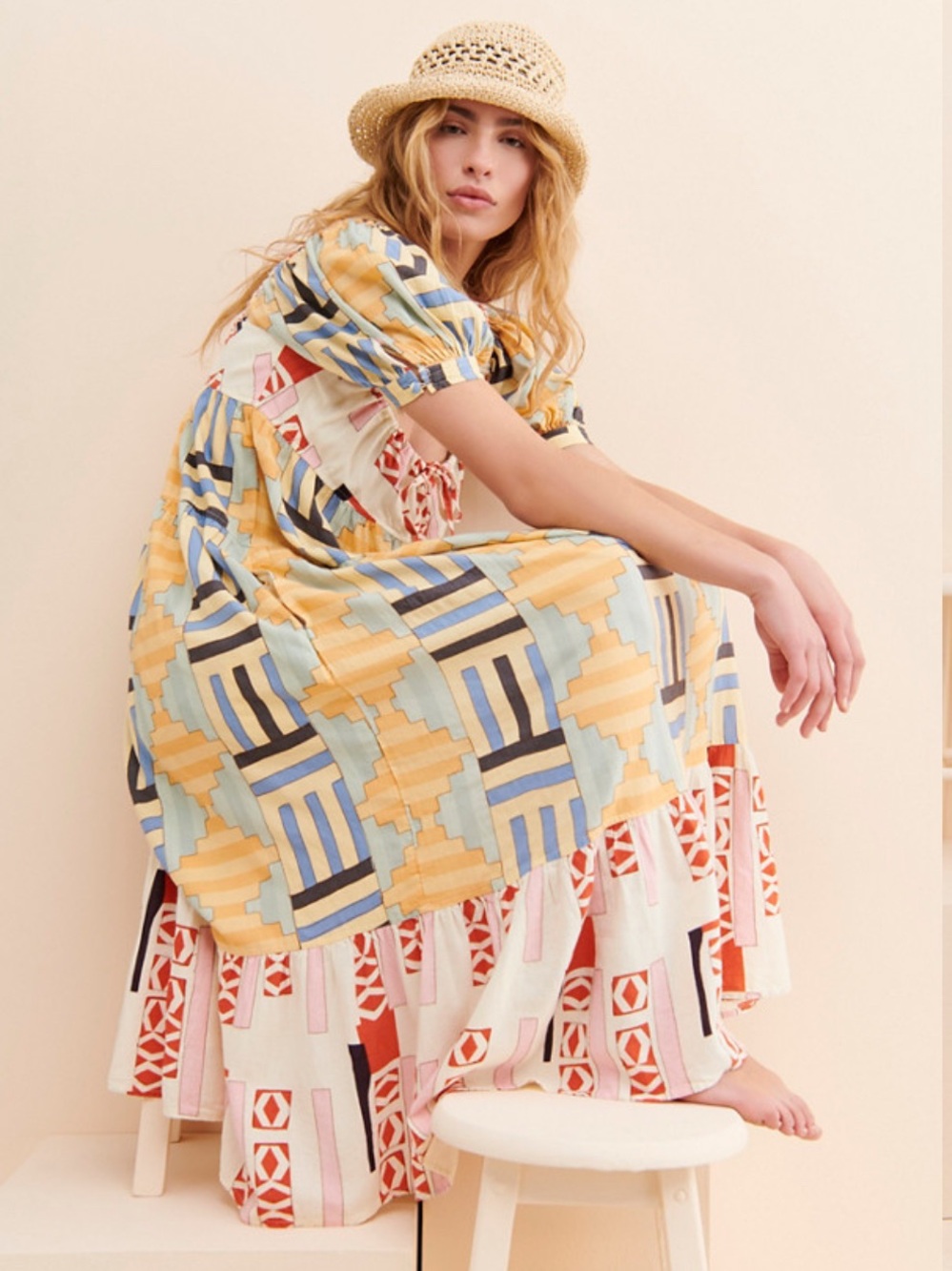 Kimchi Blue Multi-Color Geometric Midi Dress - size M